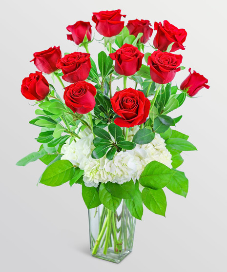 Red Roses With Hydrangea